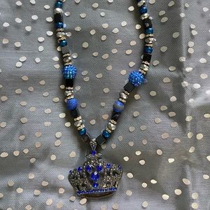 Handmade Silver and Blue Necklace with Crown